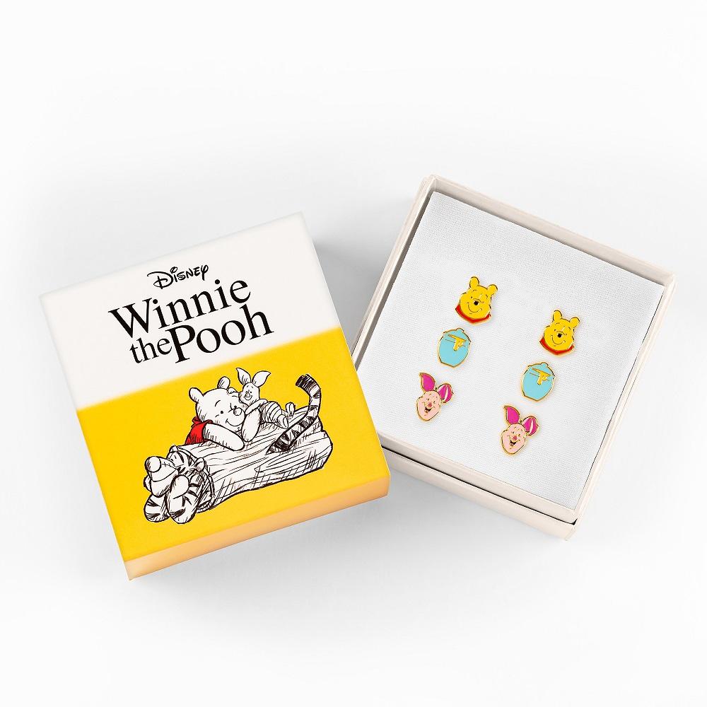 WINNIE THE POOH - 3 Pairs of Studs Earrings - Plated Brass