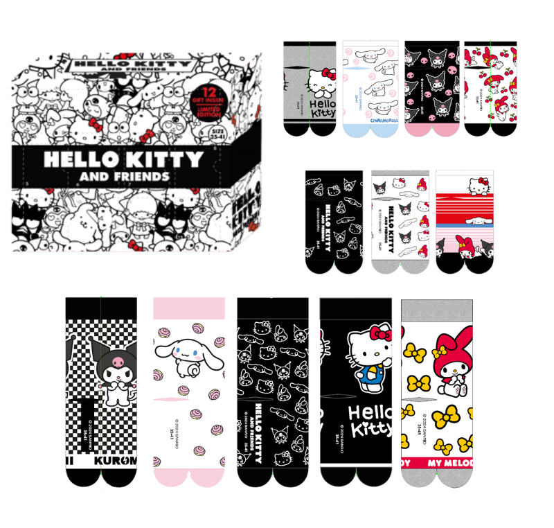 HELLO KITTY & Friends - Gift Box - 12 Pairs of Socks (S 3-7,5)