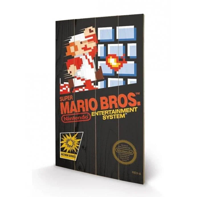 NINTENDO - Druck auf Holz 40X59 - Super Mario Bros NES Cover