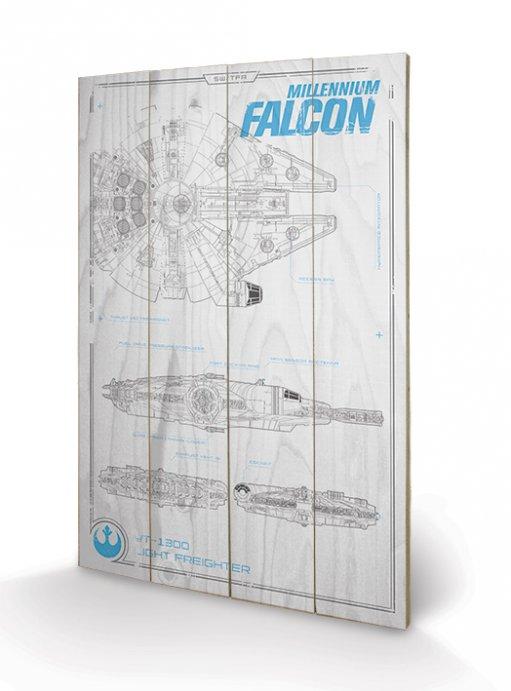 STAR WARS - Impression sur Bois 40X59 - Millenium Falcon Plans