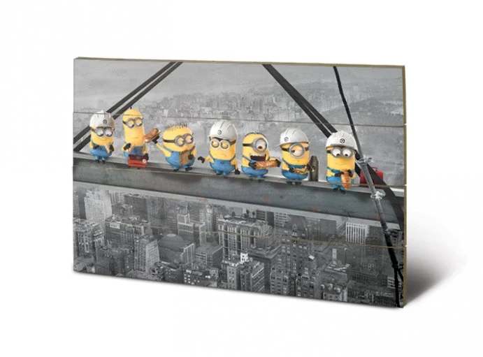 MINIONS – Impression sur Bois 40X59 – Mittagessen auf einem Wolkenkratzer