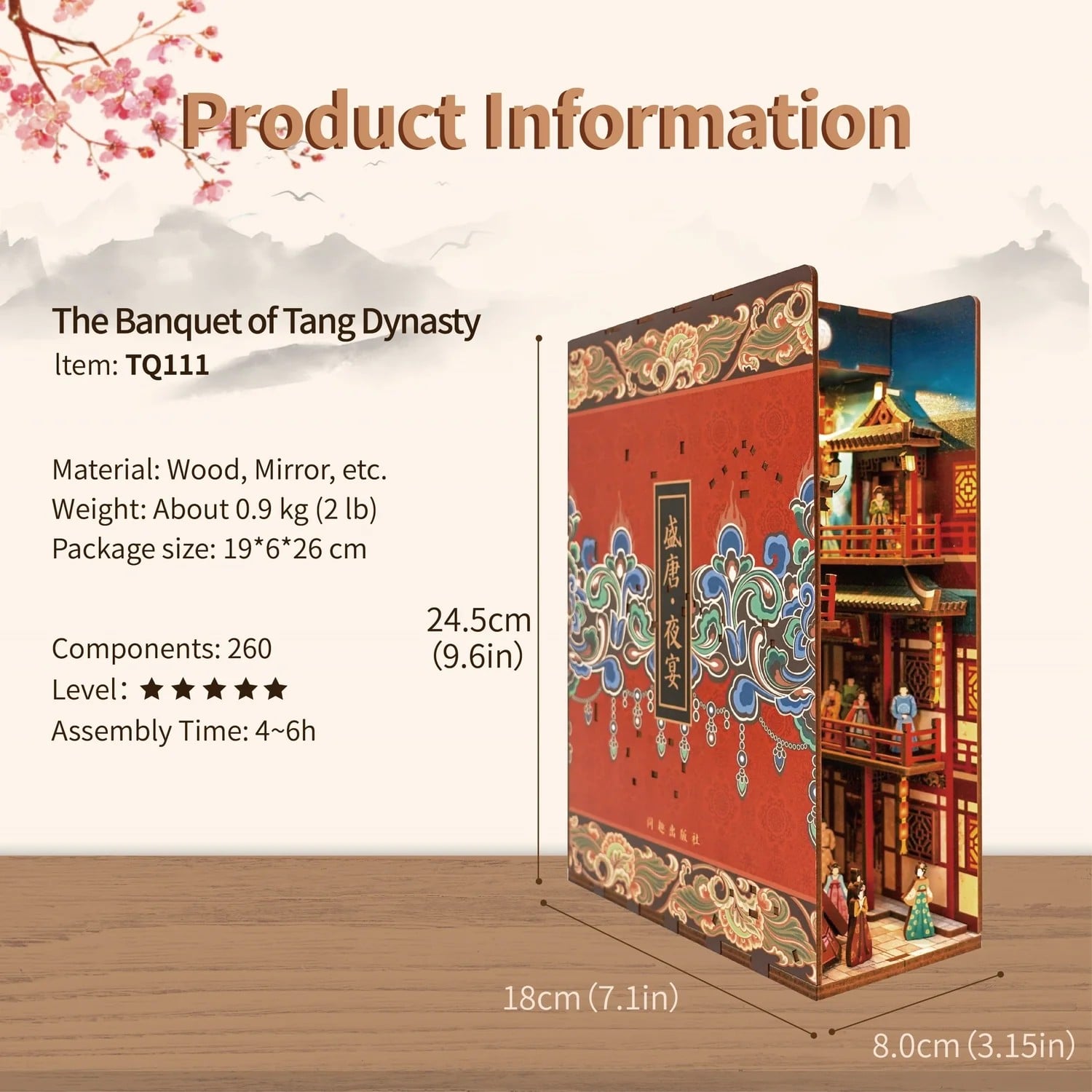 BOOK NOOK KIT - DIY- The banquet of Tang Dynasty - 260pcs + LED Light