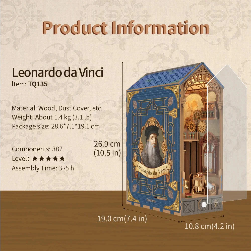 BOOK NOOK KIT - DIY- Leonardo Da Vinci - 387pcs + LED Light