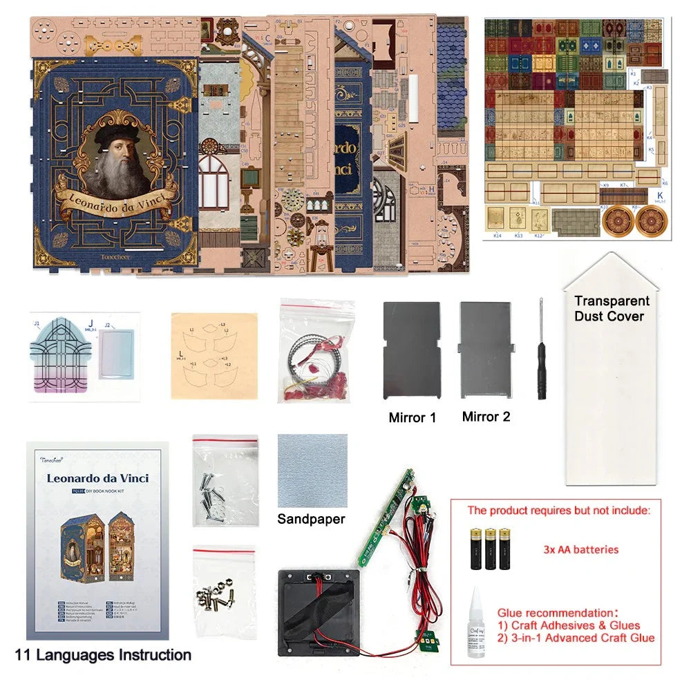 BOOK NOOK KIT - DIY- Leonardo Da Vinci - 387pcs + LED Light