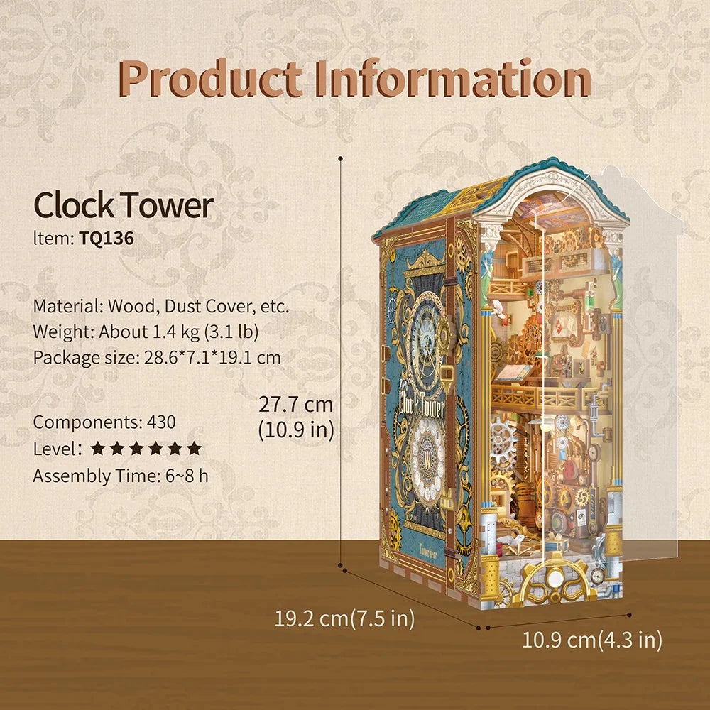 BOOK NOOK KIT - DIY- Clock Tower - 430pcs + LED Light