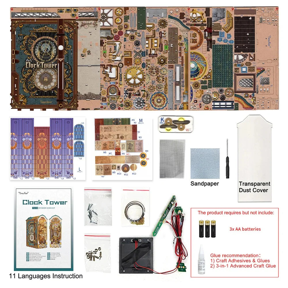 BOOK NOOK KIT - DIY- Clock Tower - 430pcs + LED Light