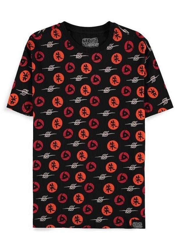 NARUTO SHIPPUDEN – Naruto-Symbole – Schwarzes T-Shirt für Herren (M)