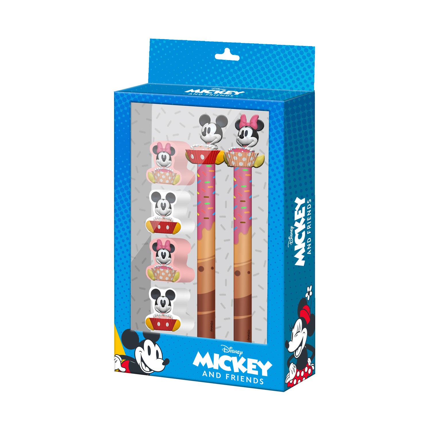 MINNIE & MICKEY - Muffin - Set of 2 Pencils + 4 Erasers