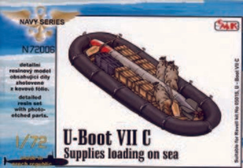 U-Boot VII Supplies loading on sea (food, ammo boxes, boat, 1x torpedo)