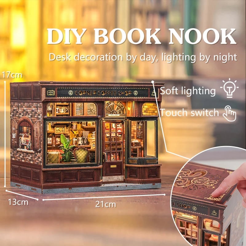 MINIATURE HOUSE - DIY- Corner Coffee Shop - 294pc + LED Light