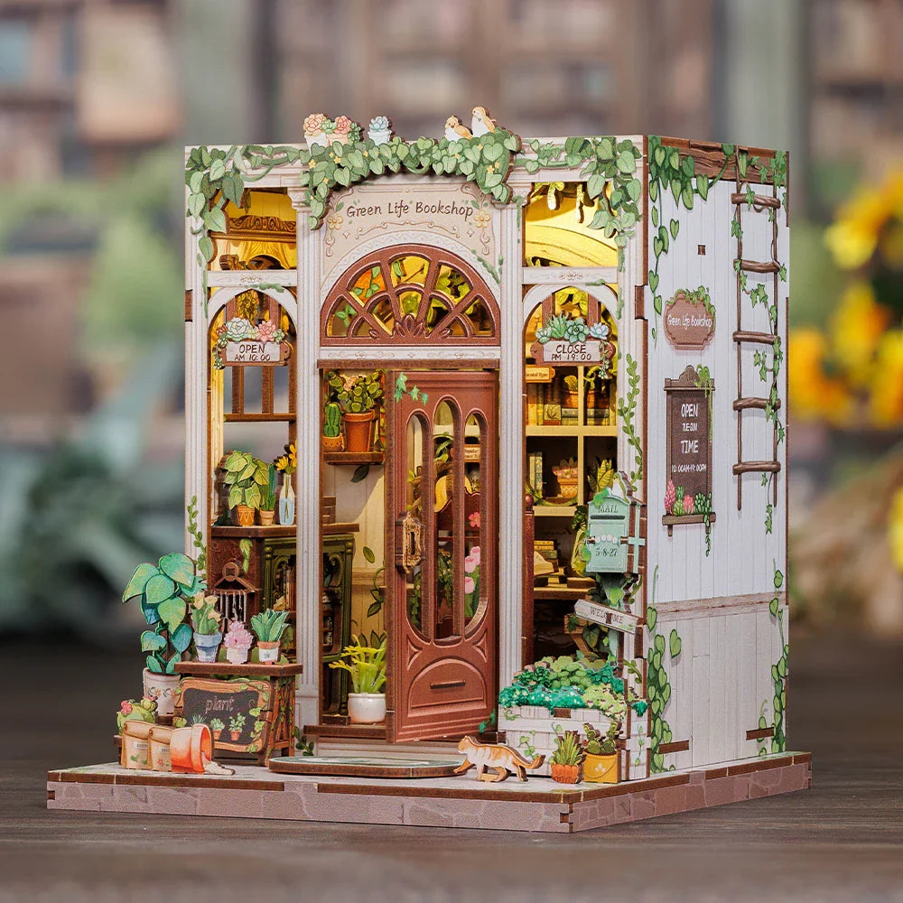 MINIATURE HOUSE - DIY - Green Life Bookshop - 196pc + LED Light