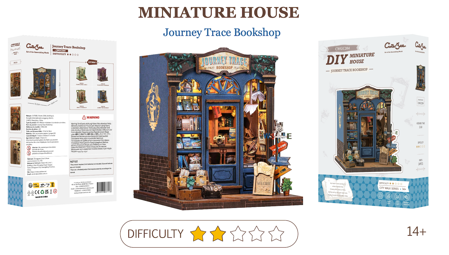 MINIATURE HOUSE - DIY - Journey Trace Bookshop - 241pc + LED Light