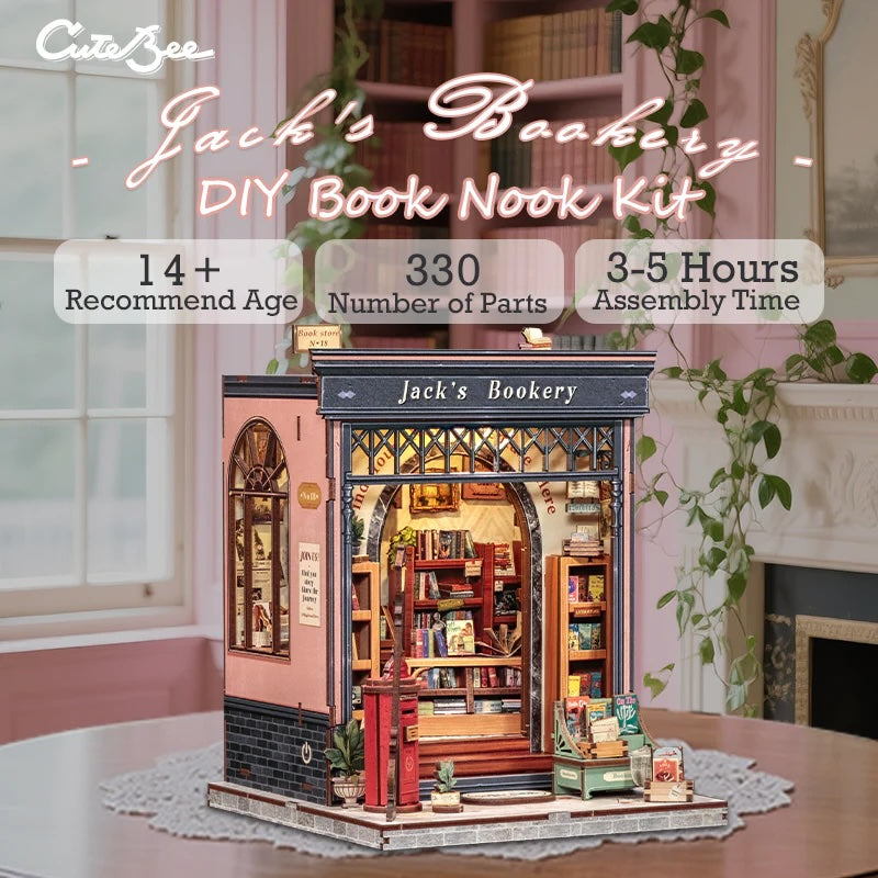 MINIATURE HOUSE - DIY- Jack's Bookery - 330pc + LED Light