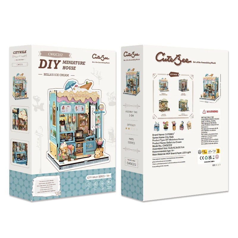 MINIATURE HOUSE - DIY- Bella's Ice Cream - 225pc + LED Light