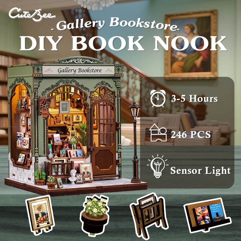 MINIATURE HOUSE - DIY- Gallery Bookstore - 246pc + LED Light