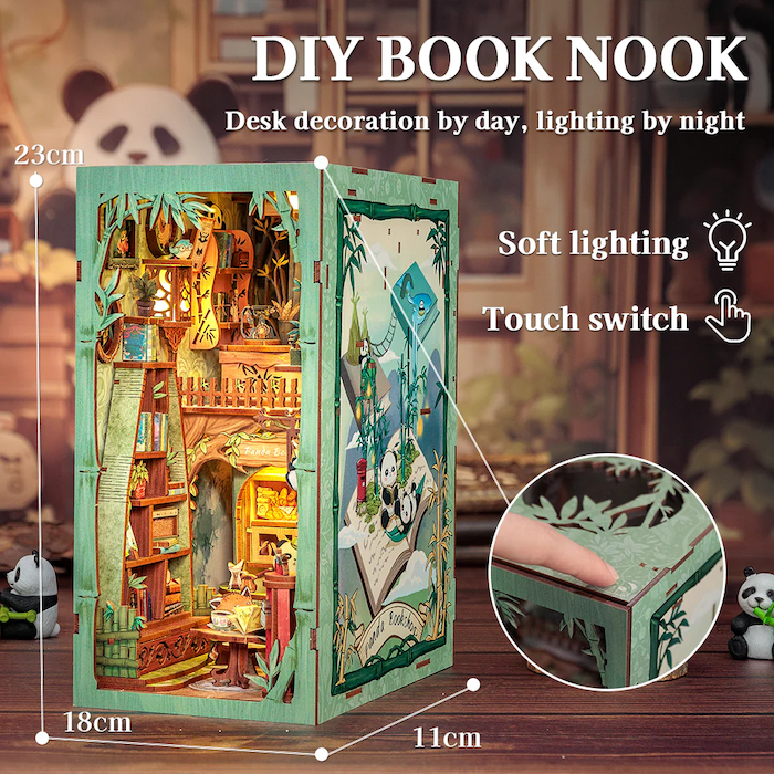 BOOK NOOK KIT - DIY - Panda Bookshop - 244pc + LED Light