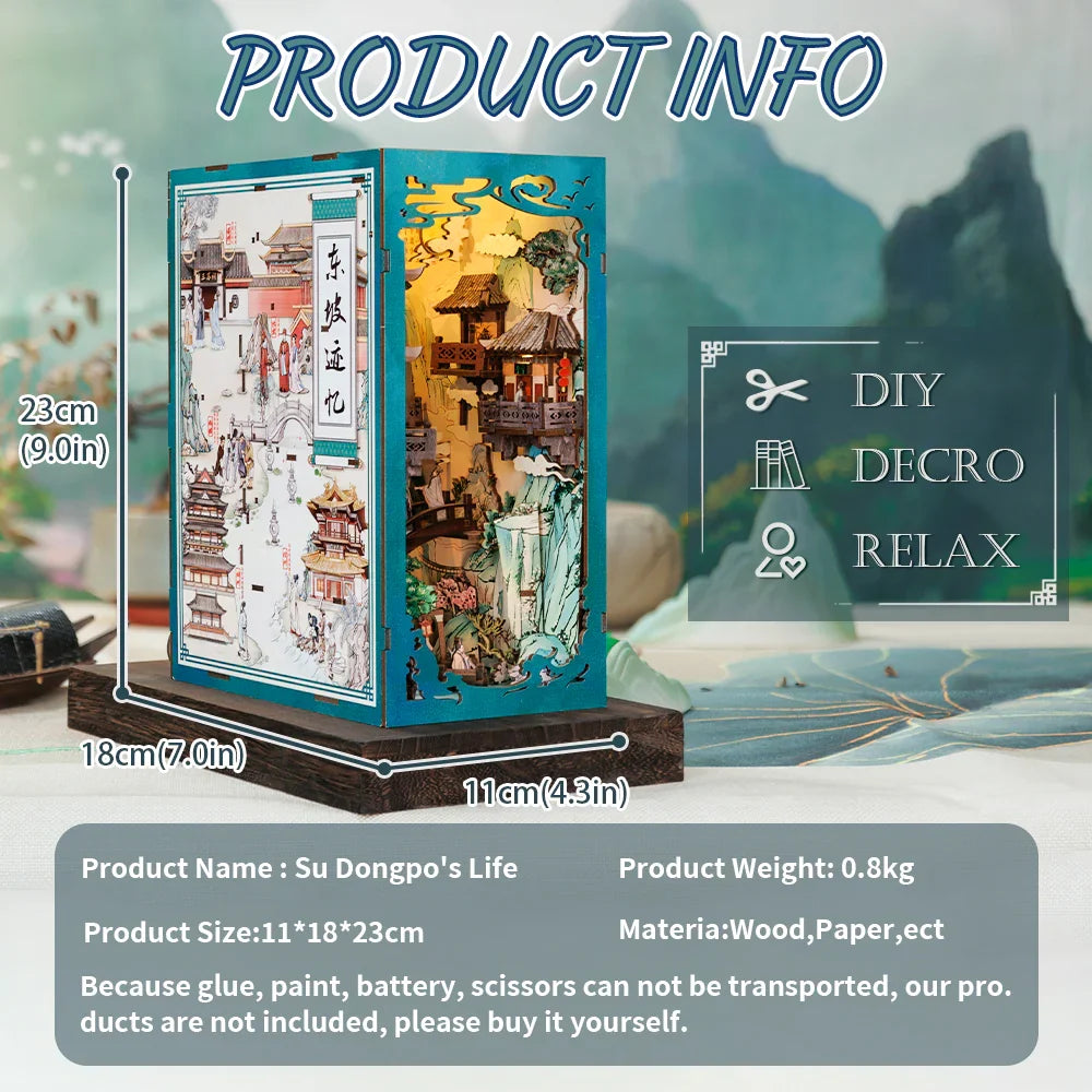 BOOK NOOK KIT - DIY - Su Dongpo's Life - 280pc + LED Light