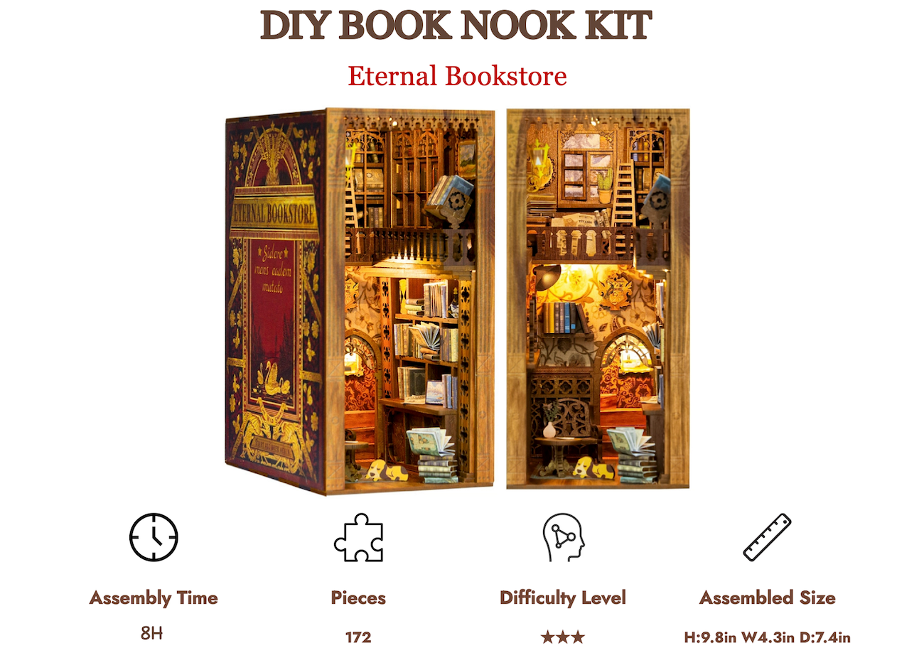 BOOK NOOK KIT - DIY - Eternal Bookstore - 172pc + LED Light