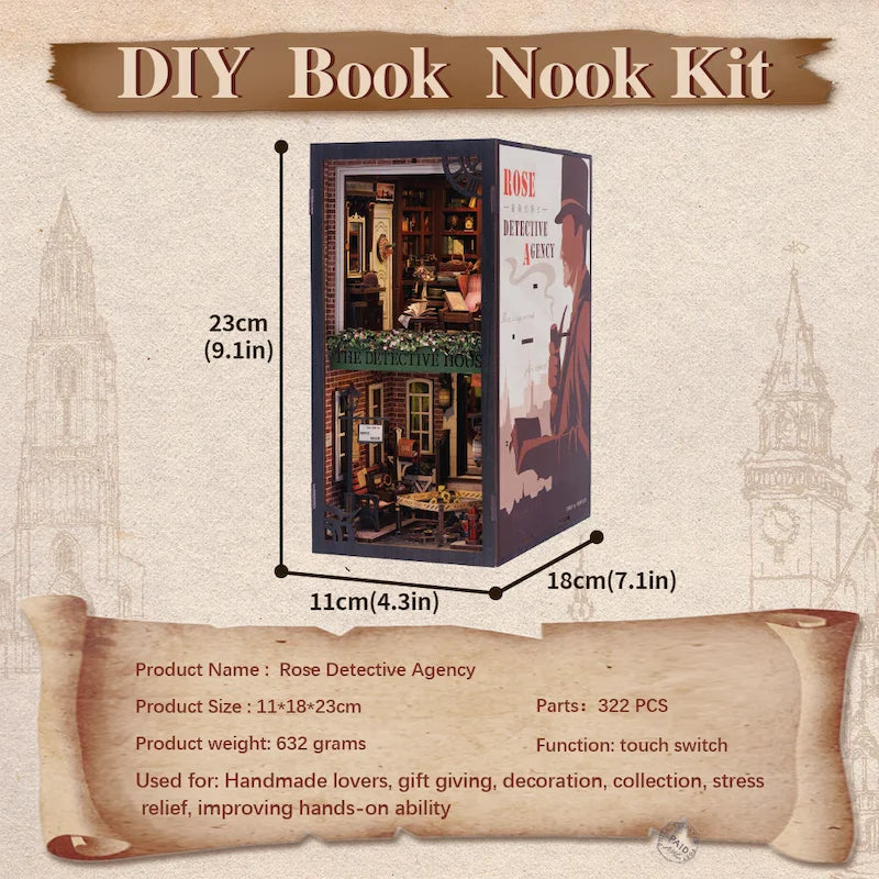 BOOK NOOK KIT - DIY - Rose Detective Agency - 322pc + LED Light