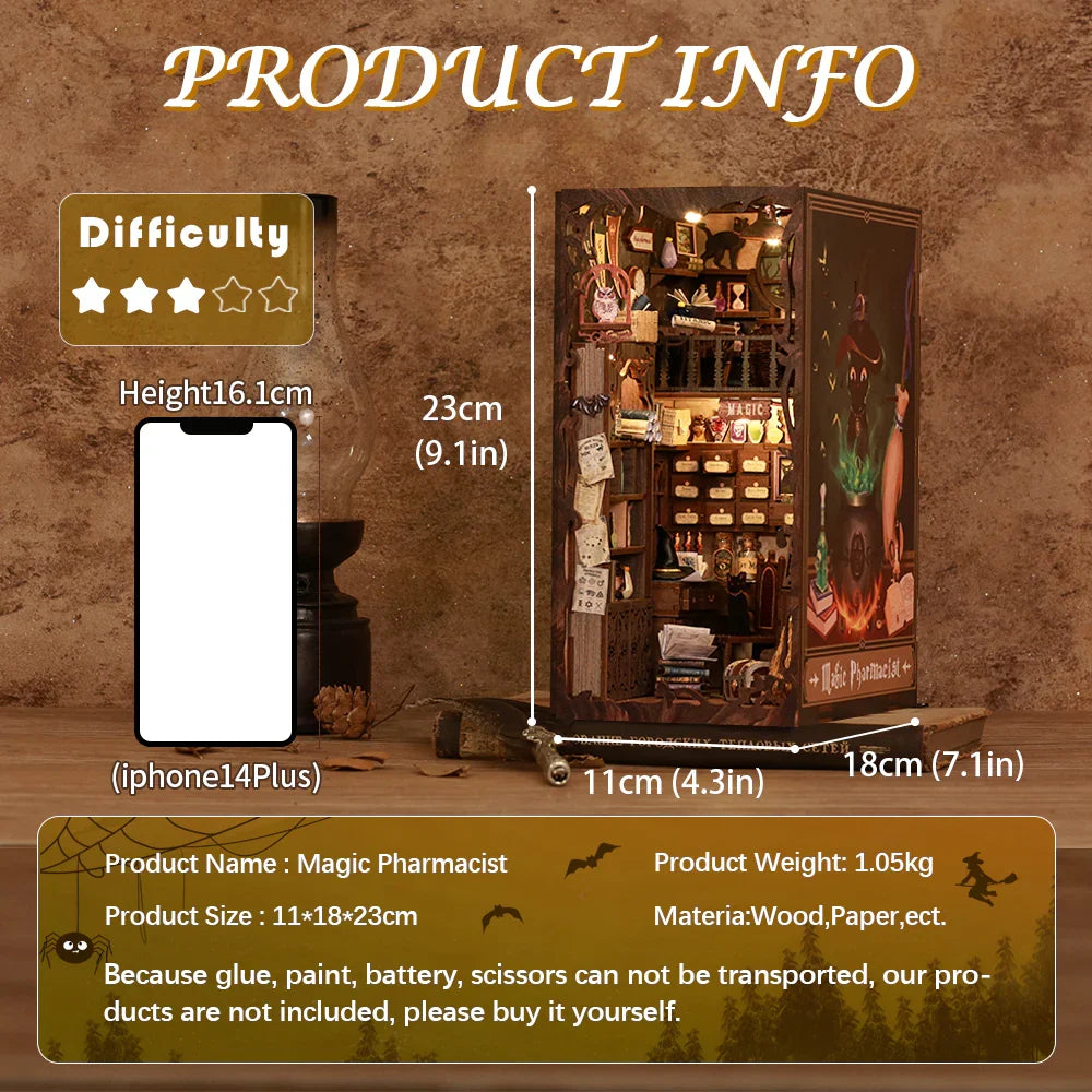 BOOK NOOK KIT - DIY - Magic Pharmacist - 282pc + LED Light