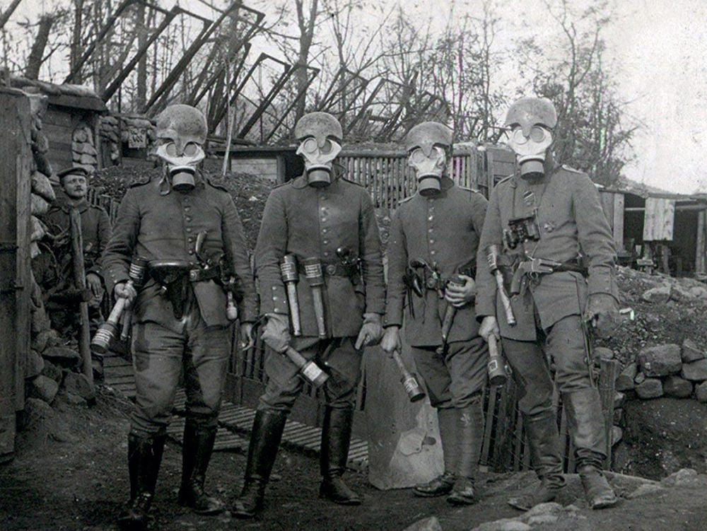 German Infantry in Gas Masks 1918