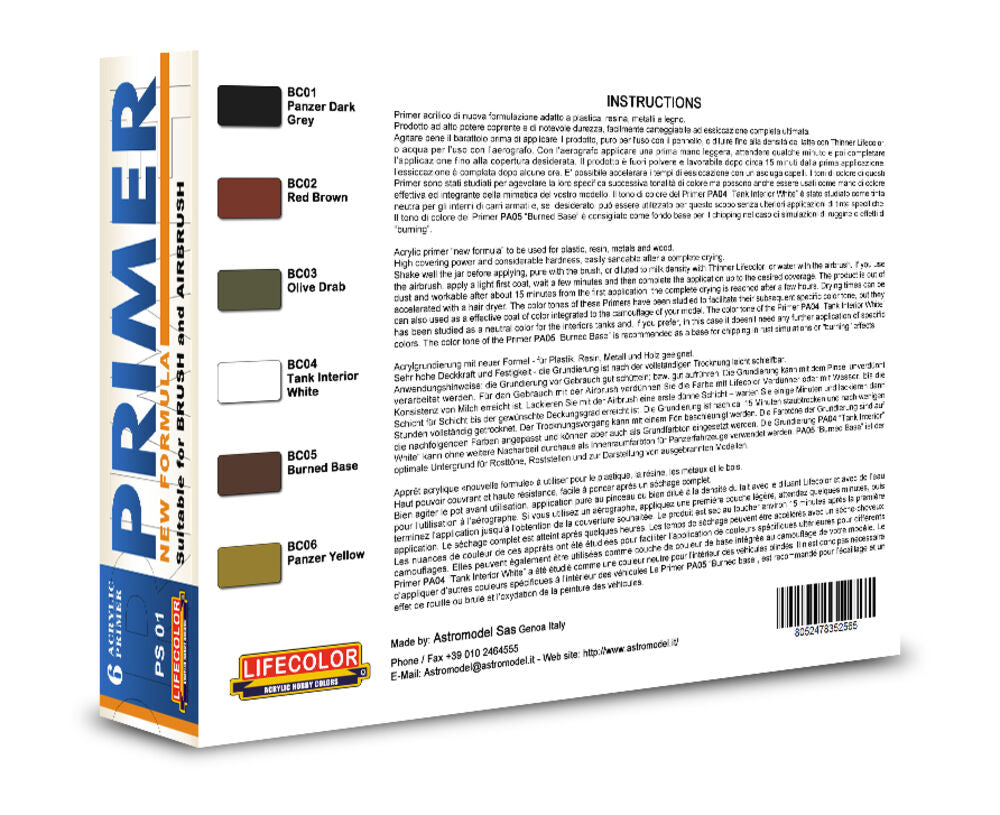 6 Coloured Acrylic Primers 6 x 22 ml