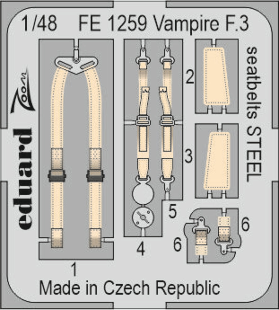 Vampire F.3 seatbelts STEEL for AIRFIX