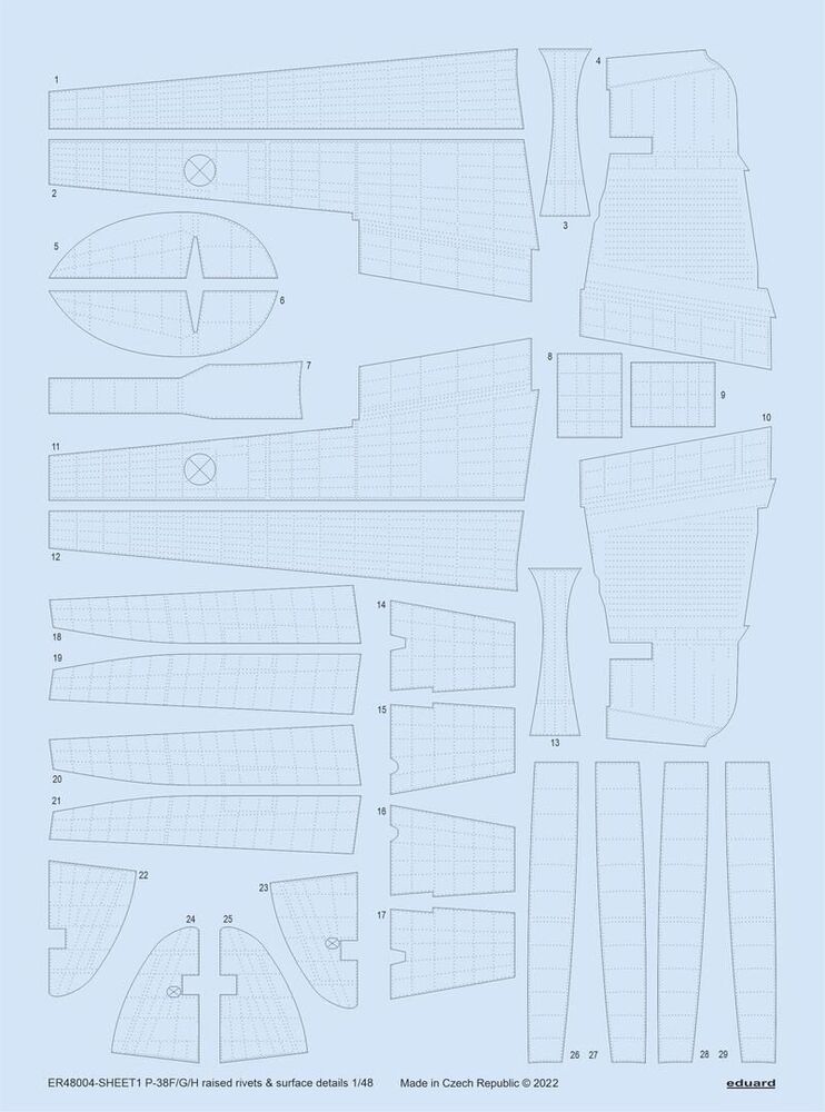 P-38F/G/H raised rivets & surface details for TAMIYA