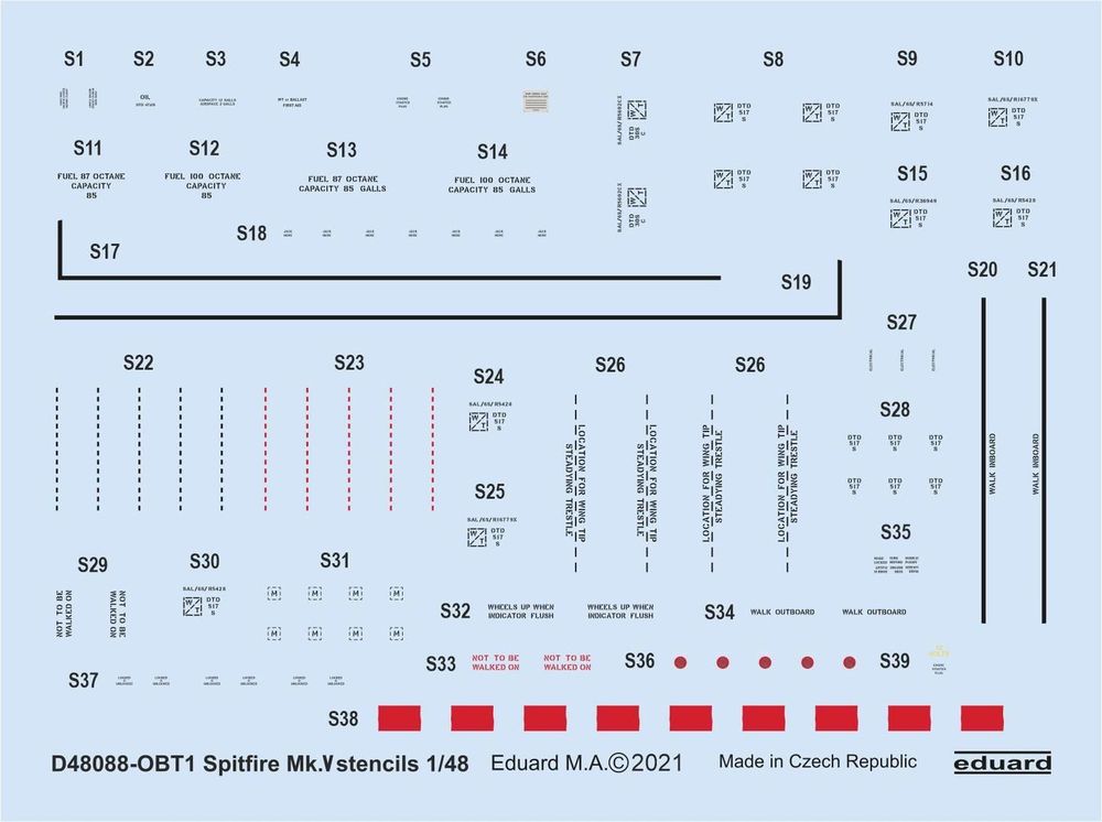 Spitfire Mk.V stencils 1/48 for EDUARD