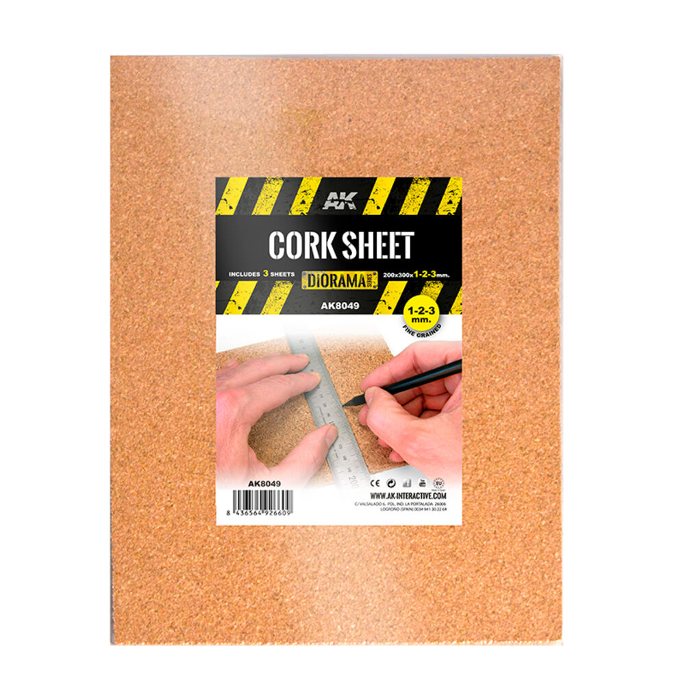 CORK SHEETS - FINE GRAINED / LAMINAS CORCHO - GRANO FINO - 200 x 300 x 1-2-3mm (3 SHEETS/LAMINAS))