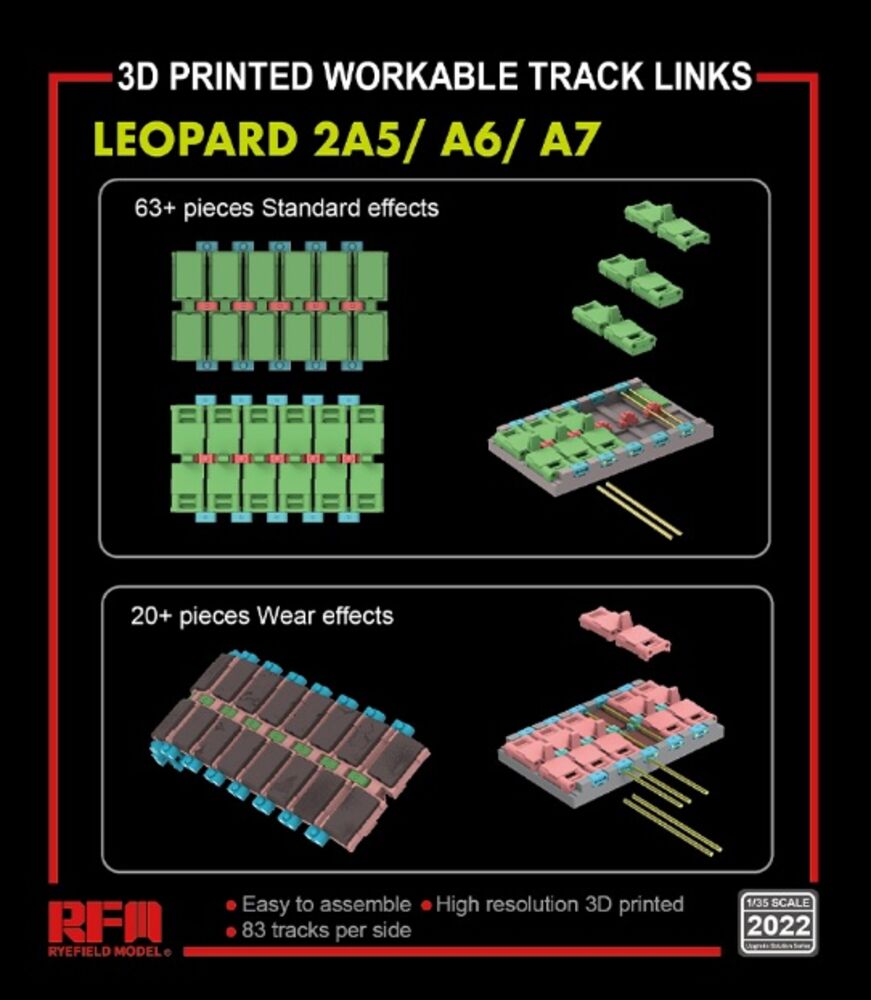 Workable track links for LEOPARD 2A5/A6/A7 (3D printed )