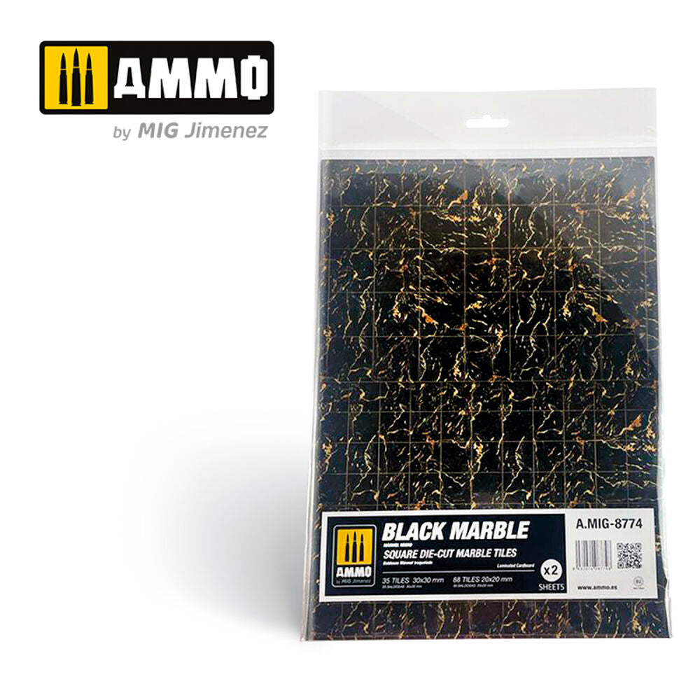 Black Marble. Square Die-cut Marble Tiles - 2 pcs