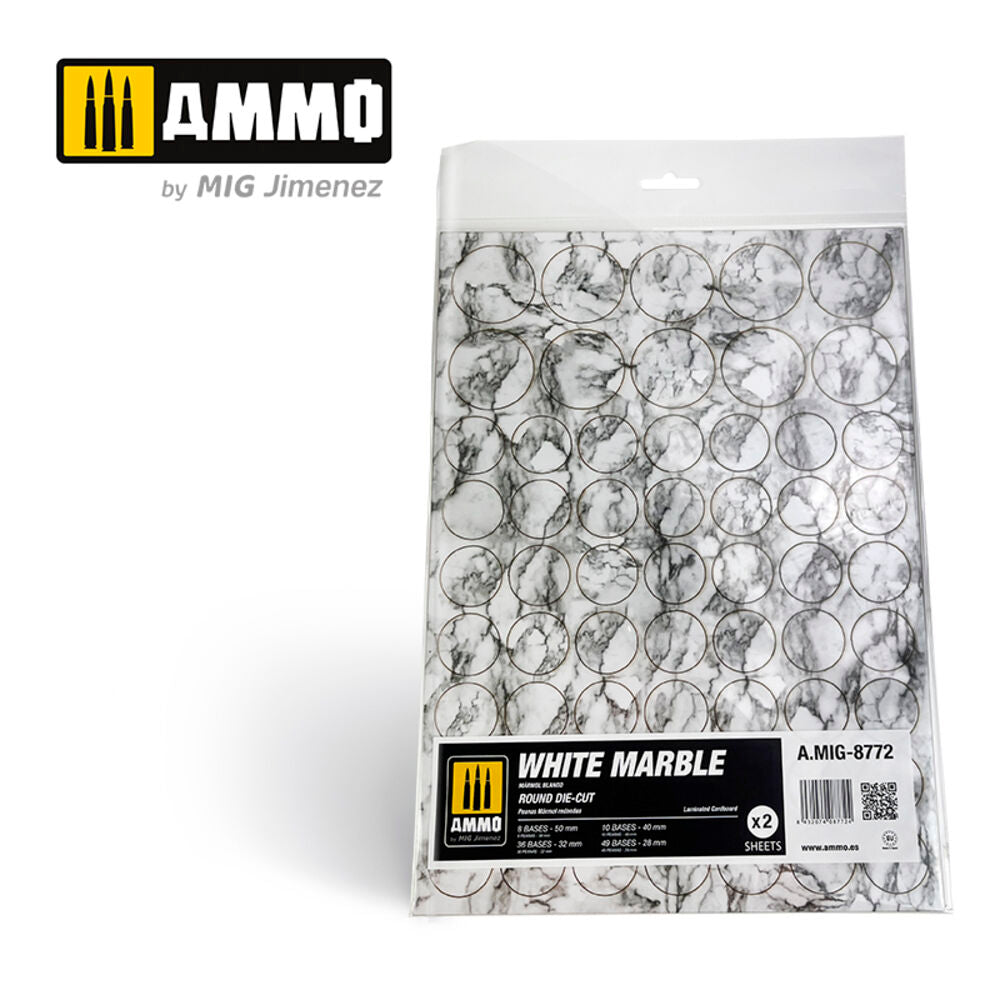 White Marble. Round Die-cut for Bases for Wargames - 2 pcs