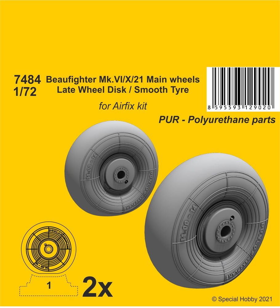 Beaufighter Mk.VI/X/21 Mainwheels - Late Wheel Disk / Smooth Tyre