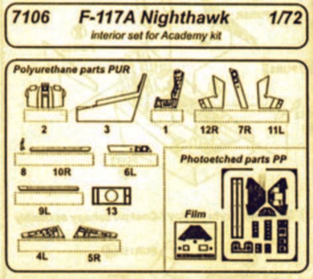 F 117A Nighthawk interior f��r Academy Bausatz