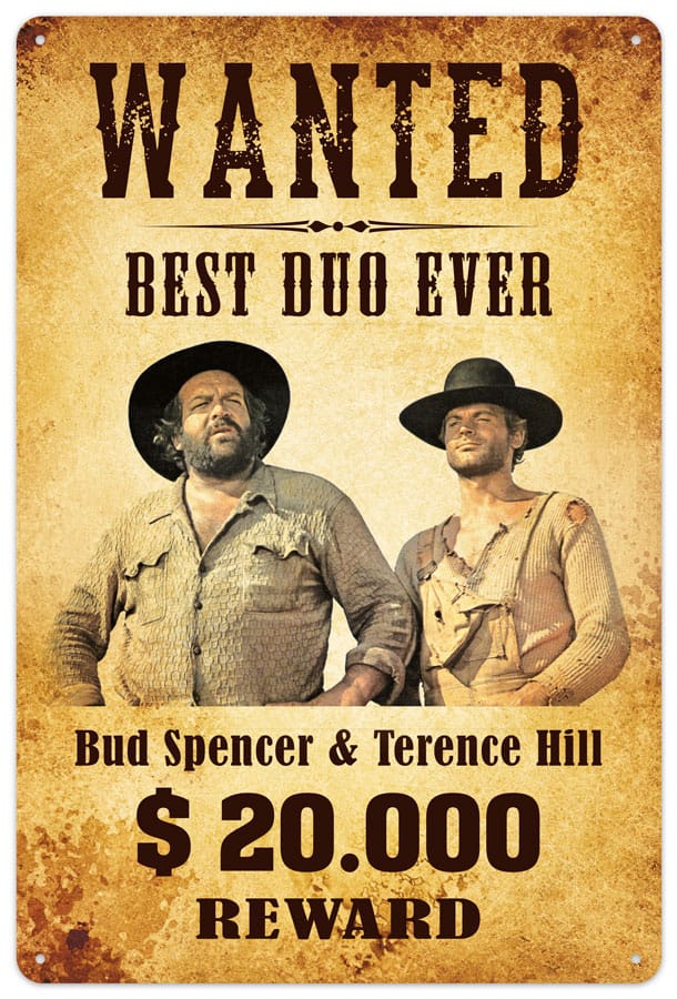 Bud Spencer &amp; Terence Hill Blechschild Wanted 20 x 30 cm