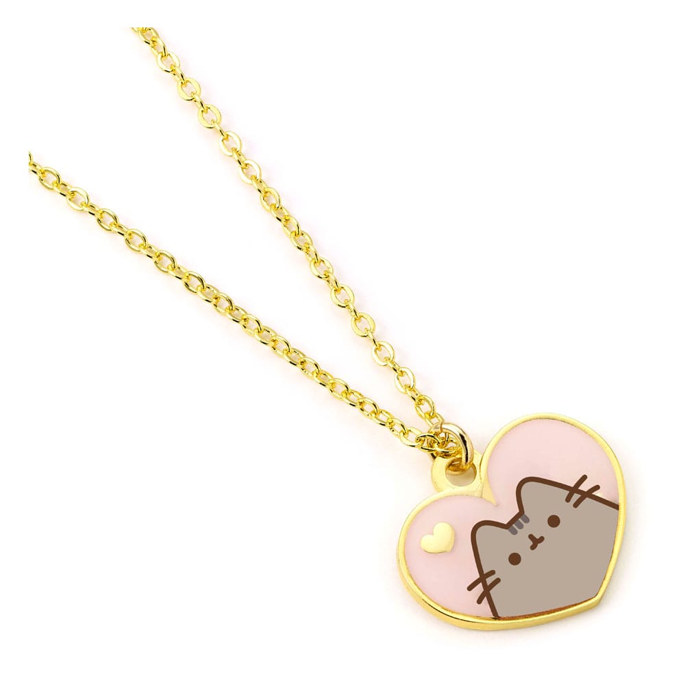 Pusheen-Anhänger und Halskette, rosa und goldenes Herz