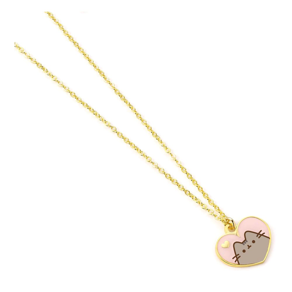 Pusheen-Anhänger und Halskette, rosa und goldenes Herz