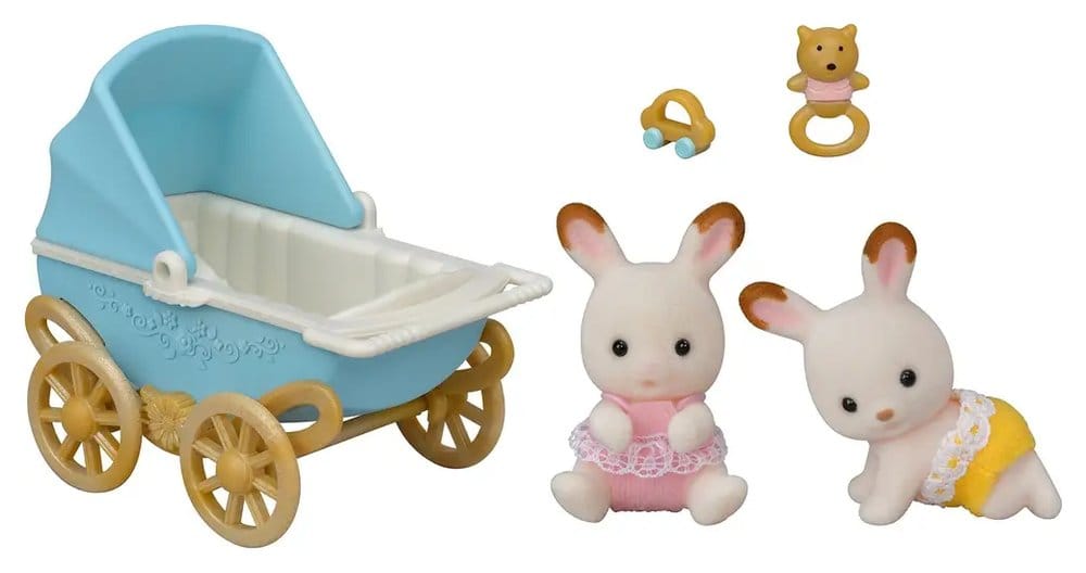 Sylvanian Families: Chocolate Rabbit Twins with Stroller Set