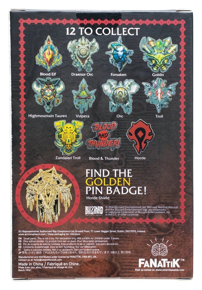 World of Warcraft Mystery Pin Badges Horde Blind Box Display (12)