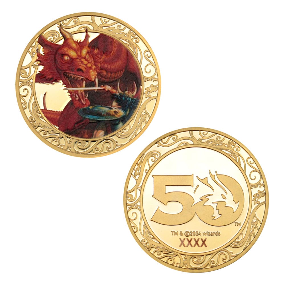 Dungeons &amp; Dragons-Sammelmünze zum 50-jährigen Jubiläum mit Farbdruck, 24-Karat-vergoldete Ausgabe, 4 cm