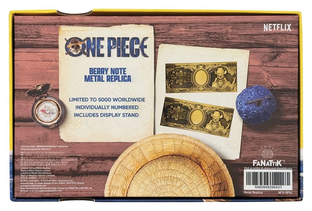 One Piece Replica 10,000 World Berry Metal Banknote 6 x 15 cm
