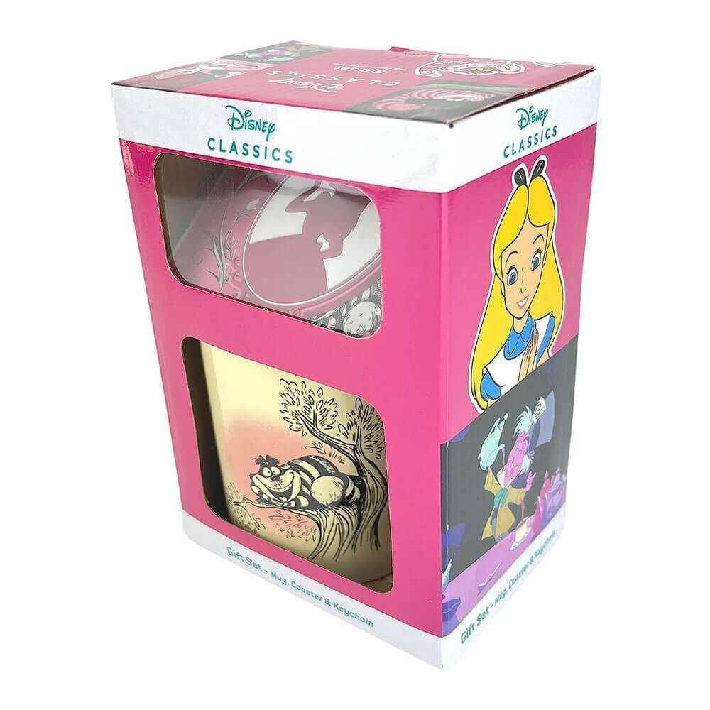 Disney-Set aus Tasse, Untersetzer und Schlüsselanhänger Alice im Wunderland Vintage