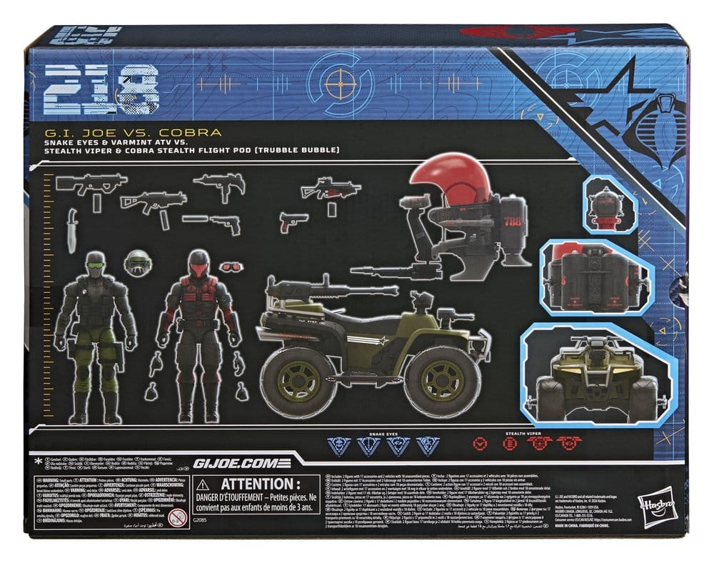 G.I. Joe Classified Series Action Figure & Vehicle Set Snake Eyes & Varmint ATV vs. Stealth Viper & Cobra Stealth Flight Pod (Trubble Bubble) 15 cm