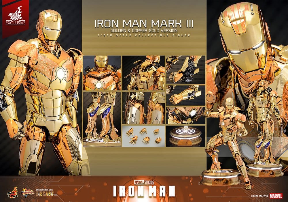 Iron Man Movie Masterpiece Diecast Action Figure 1/6 Iron Man Mark III (Golden & Copper Gold Version) Hot Toys Exclusive 33 cm