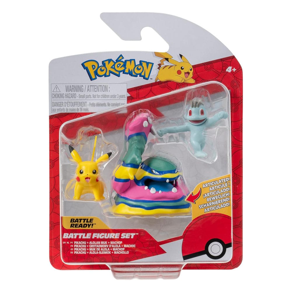 Pokémon-Kampffiguren-Set 3er-Pack Machop, Pikachu #1, Alolan Muk 5 cm