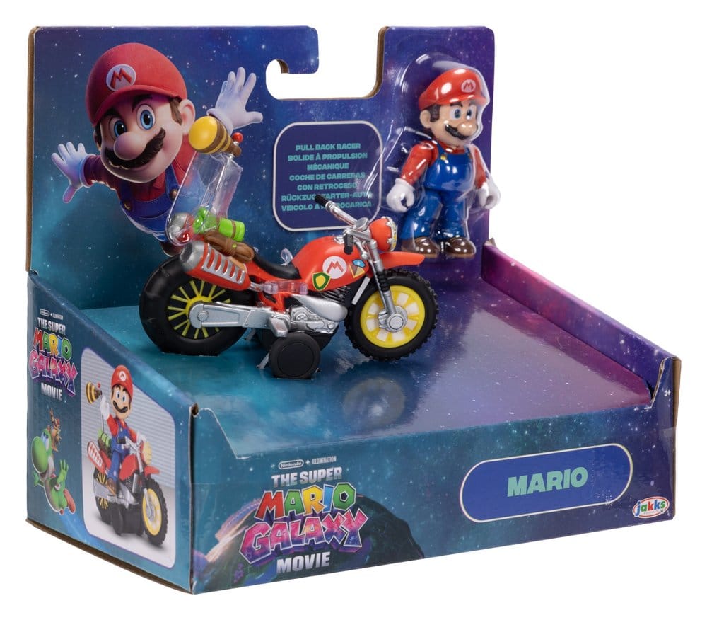 Super Mario Galaxy Movie Action Figure with Pull Back Motorcycle Mario 6 cm