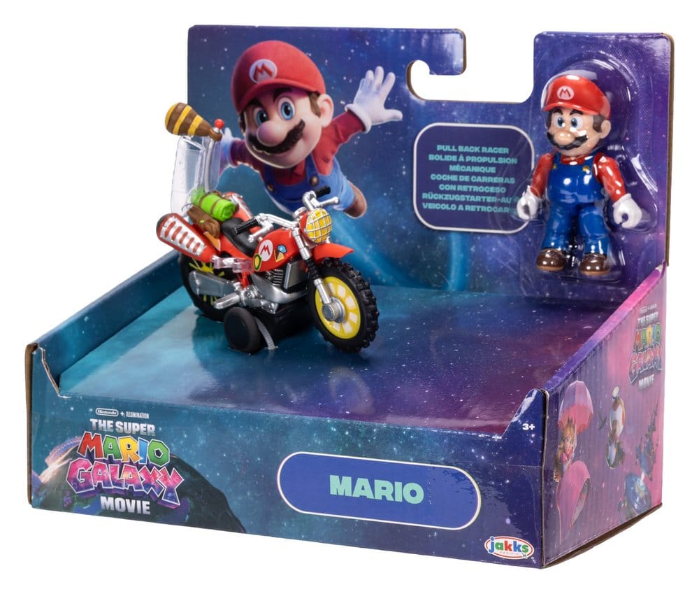 Super Mario Galaxy Movie Action Figure with Pull Back Motorcycle Mario 6 cm