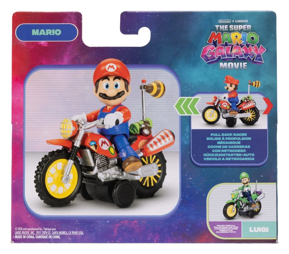 Super Mario Galaxy Movie Action Figure with Pull Back Motorcycle Mario 6 cm