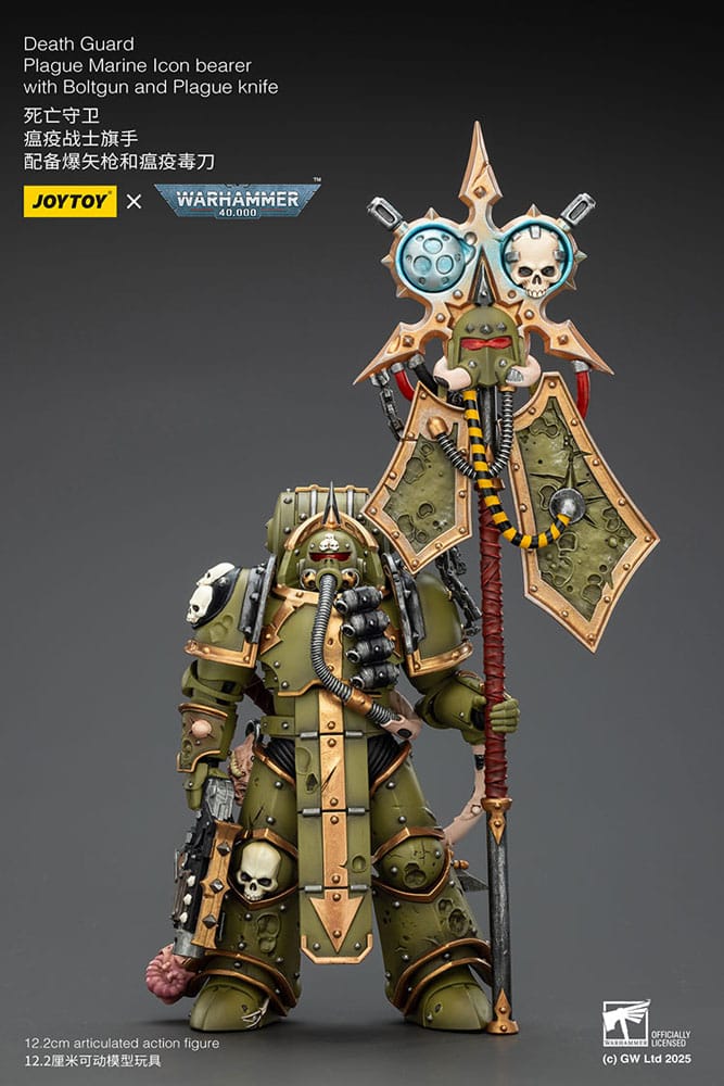 Warhammer 40,000 Action Figure Death Guard Plague Marine Icon Bearer with Boltgun and Plague Knife 12 cm